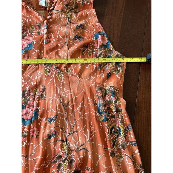 VTG Womens Dress Sz 13 Orange 70s Floral Satin Prom ILGWU Butterfly Print Maxi - Picture 9 of 12